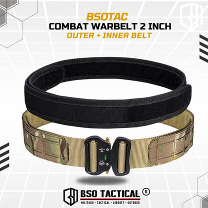 BSOTAC Ikat Pinggang Kopel Tactical Combat Belt 2 Inch Double Layer Laser Molle Hitam untuk Wargame dan Aktivitas Outdoor