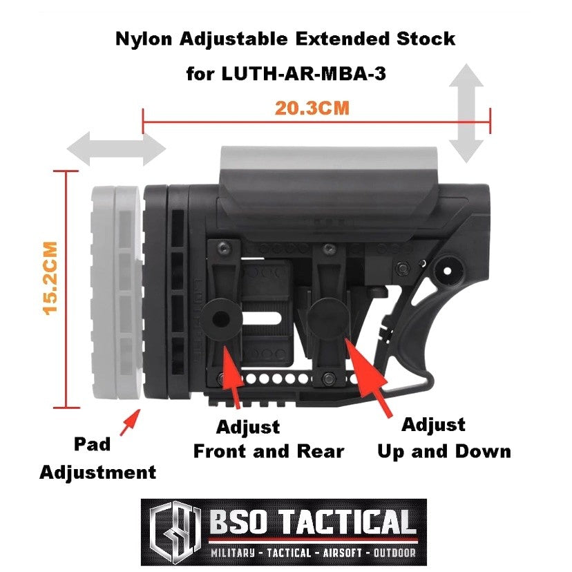Popor Tactical MBA3 Adjustable Extended Stock Nylon