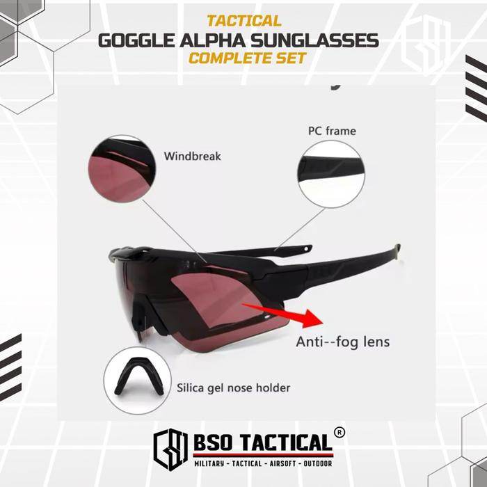 Kacamata Tactical Alpha Combo with Goggle Sunglasses for Outdoor Sport with Free Lens