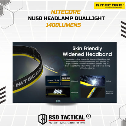 NITECORE NU50 Senter Kepala Headlamp Duallight IP68 1400LM 4000Mah - ORIGINAL
