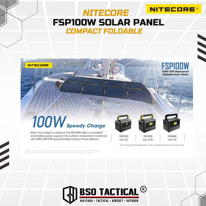 NITECORE FSP100 Solar Panel Portable Foldable High Efficiency 100W IPX5