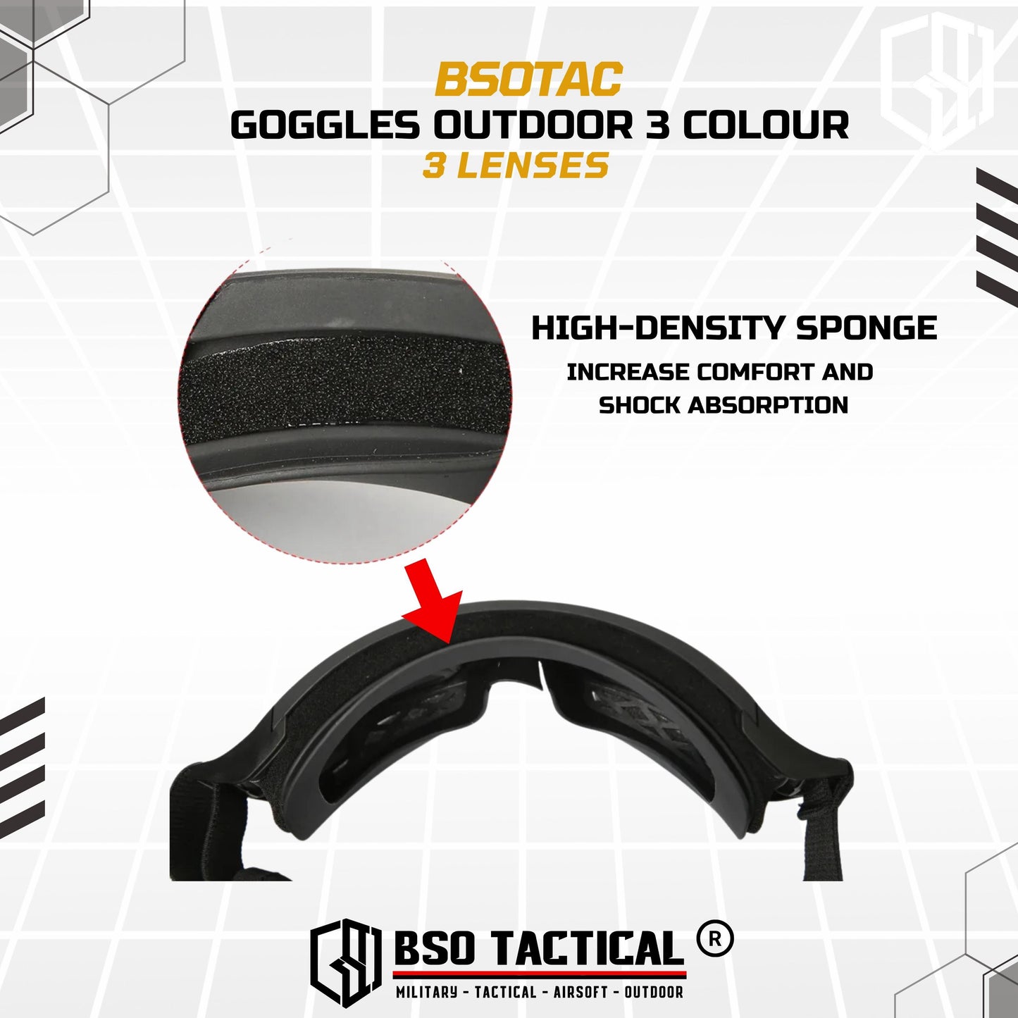 Tactical Outdoor Goggle 3 Lens Rubber Polymer Multifungsi Eye Protection