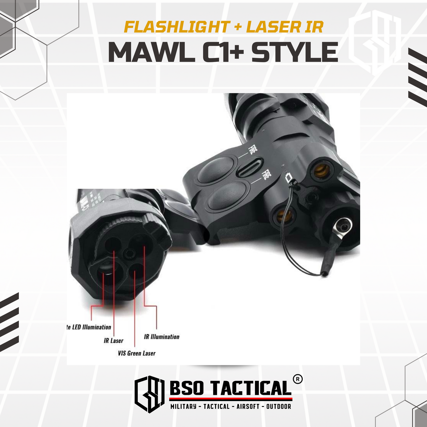 Senter Tactical MAWL-C1+ Flashlight Laser Illuminator IR LED Picatinny - METAL CNC