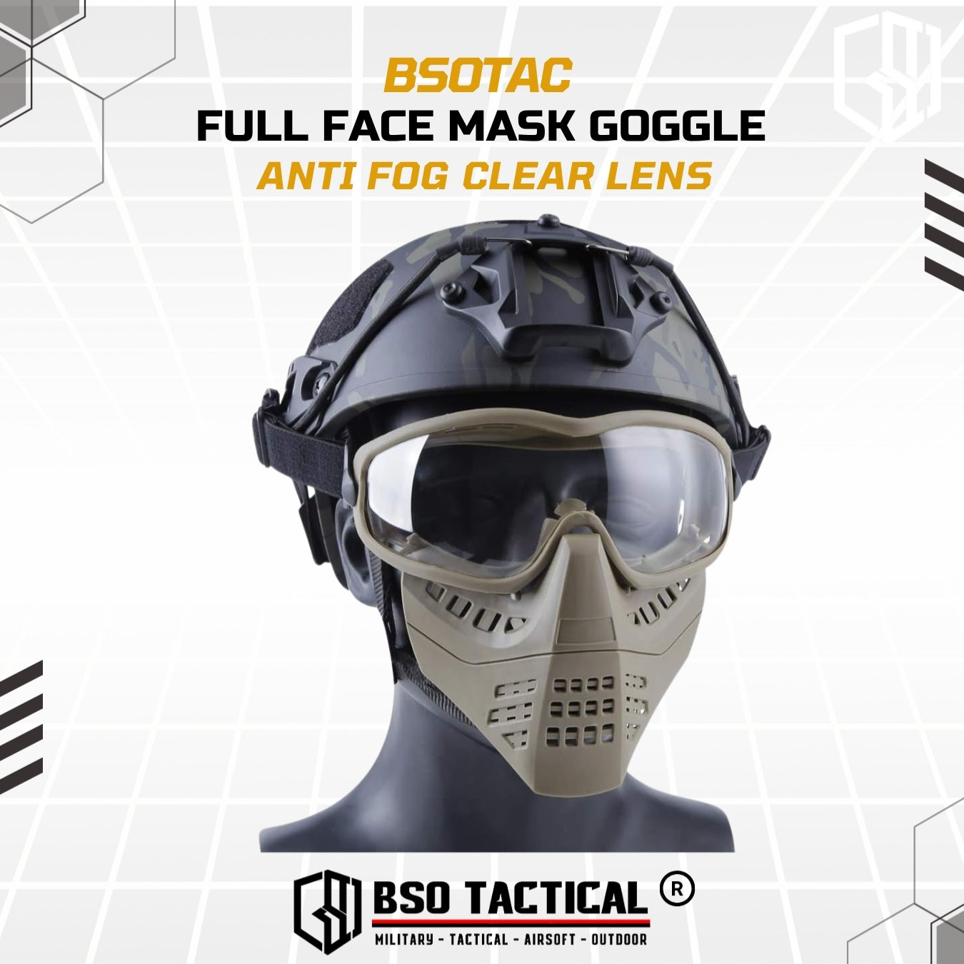 BD Tactical Full Face Mask Goggle Anti Fog Clear Lens - BD6491