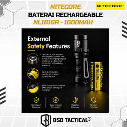 NITECORE Baterai Rechargeable 18350 Li-Ion 3.6V 1600mAh - NL1816R