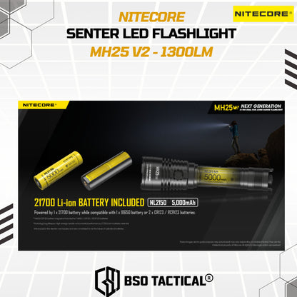NITECORE Senter LED Flashlight Waterproof IP68 1300 Lumens - MH25 V2