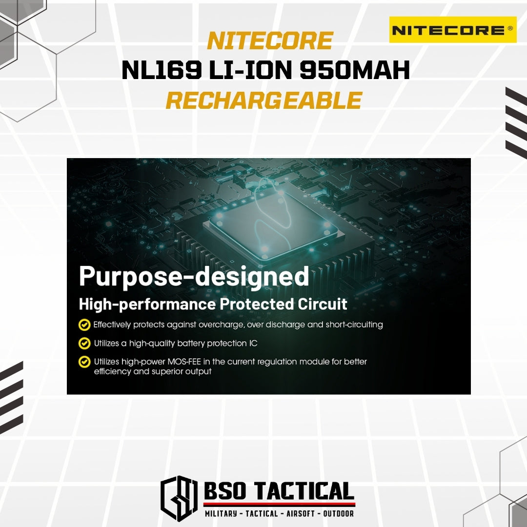 NITECORE Baterai Rechargeable CR123 16340 Li-Ion 3.6V 950mAh - NL169