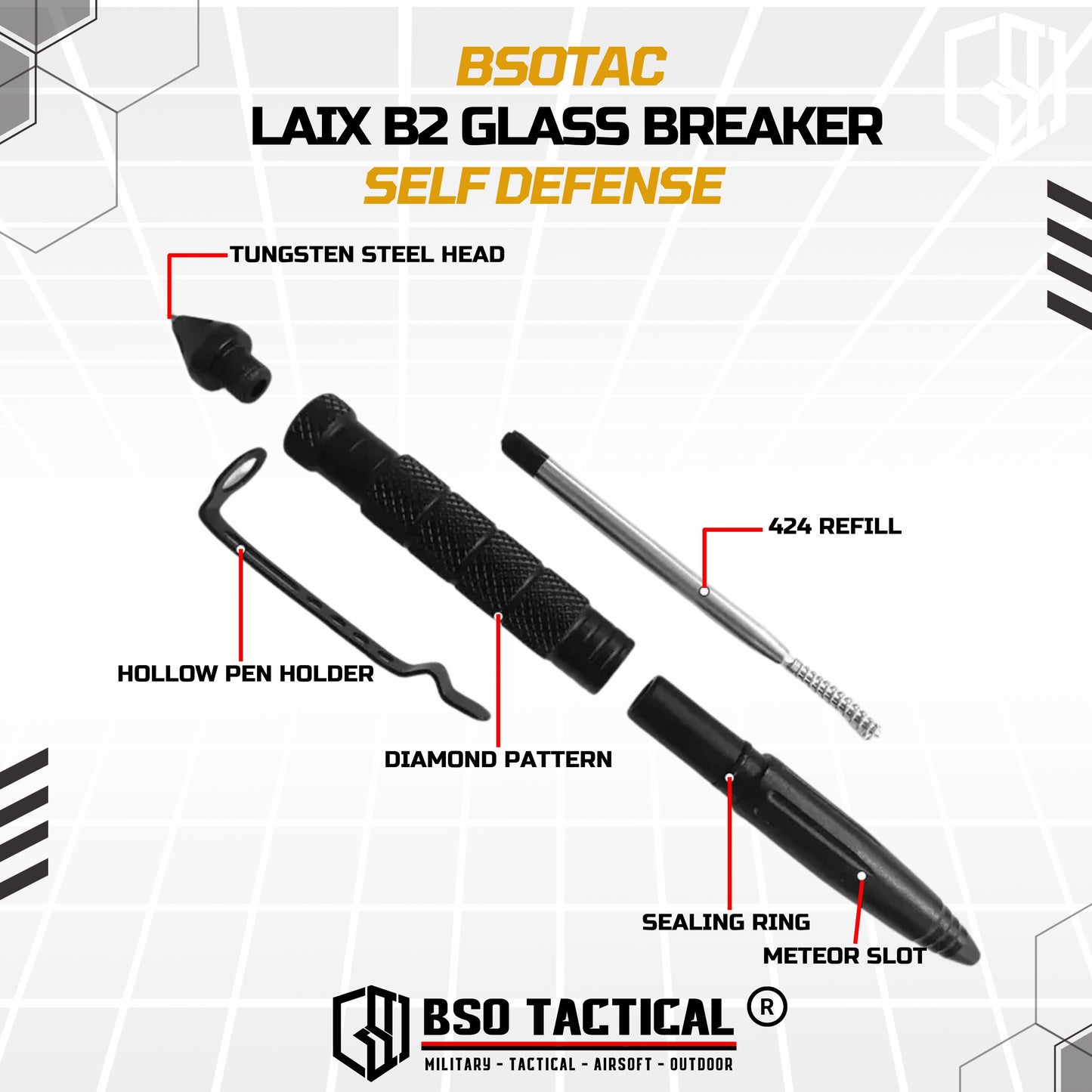 Laix Tactical Pen B2 Glass Breaker EDC Self Defense Survival Tools