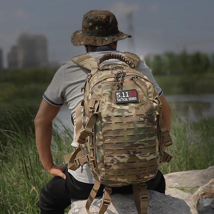 Tas Ransel Molle Backpack PALS 25L EDC Outdoor 600D Polyester 210D Lining 42x12x21cm 1.5kg Hyrox Camping Hiking Bag