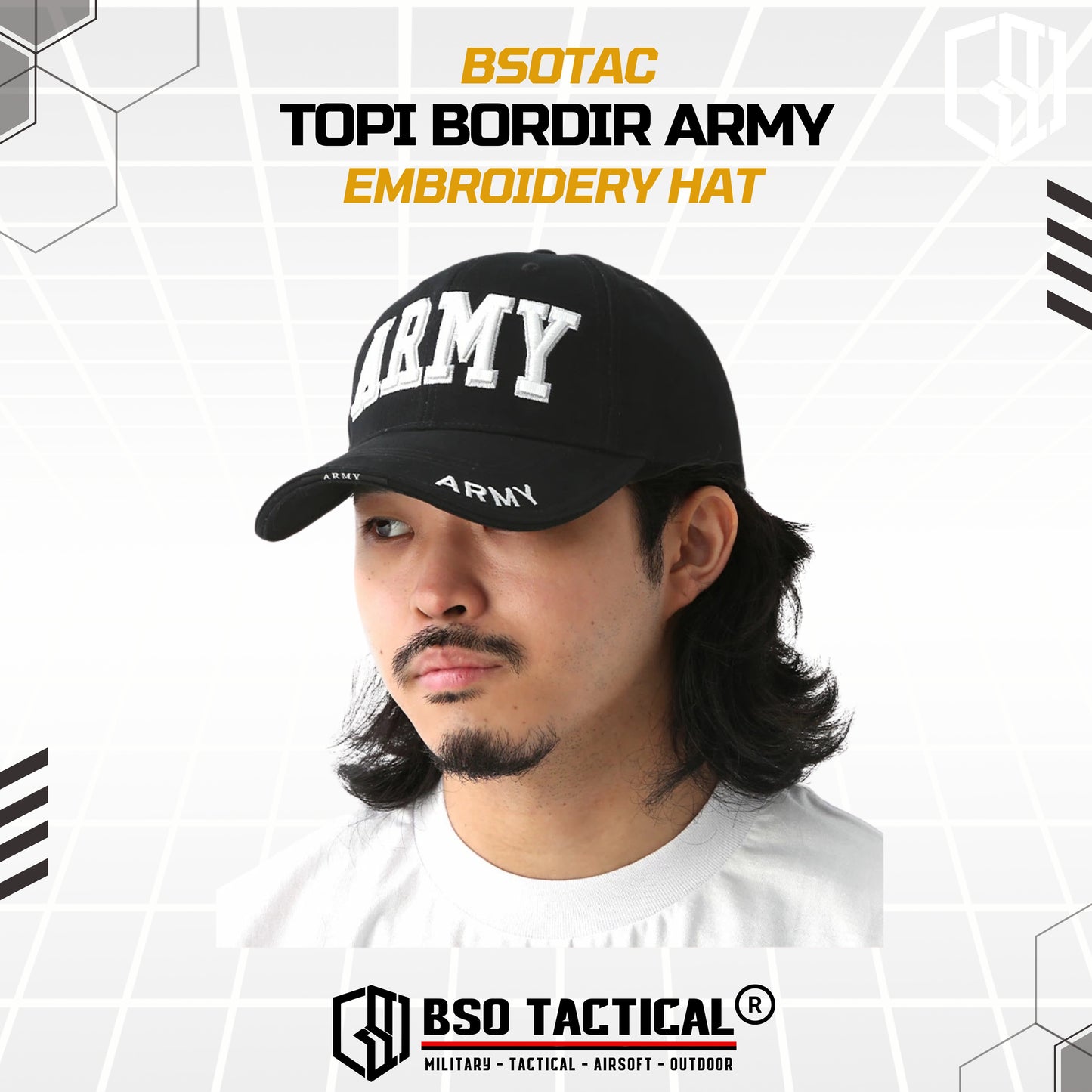 Topi Outdoor Bordir ARMY Embroidery Hat Casual Cap Adjustable Allsize