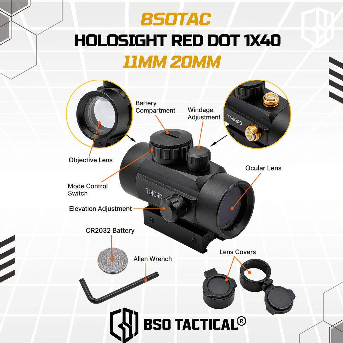 Holosight Red Dot 1x40 Hunting Sight 11mm 20mm Mounting Riflescope