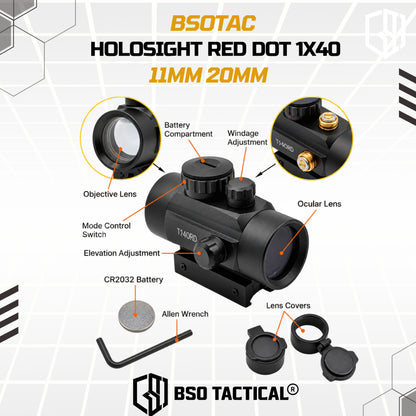 Holosight Red Dot 1x40 Hunting Sight 11mm 20mm Mounting Riflescope