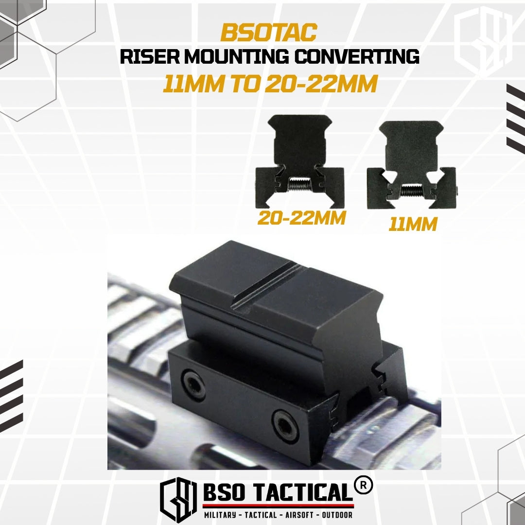 Riser Mounting Adapter Converting 11mm to 20-22mm Picatinny Rail Dull Metal Default