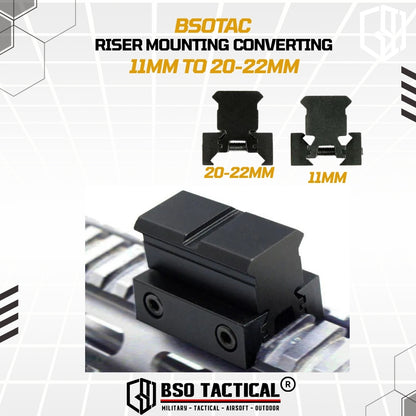 Riser Mounting Adapter Converting 11mm to 20-22mm Picatinny Rail Dull Metal Default