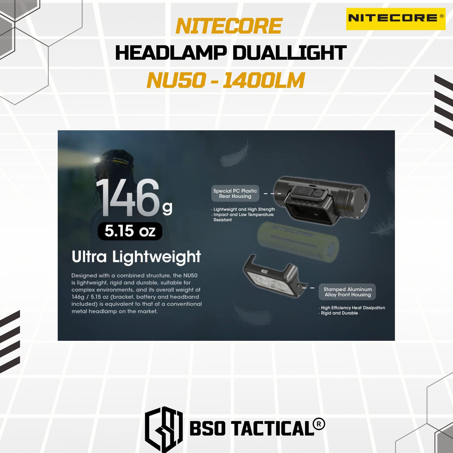 NITECORE NU50 Senter Kepala Headlamp Duallight IP68 1400LM 4000Mah - ORIGINAL