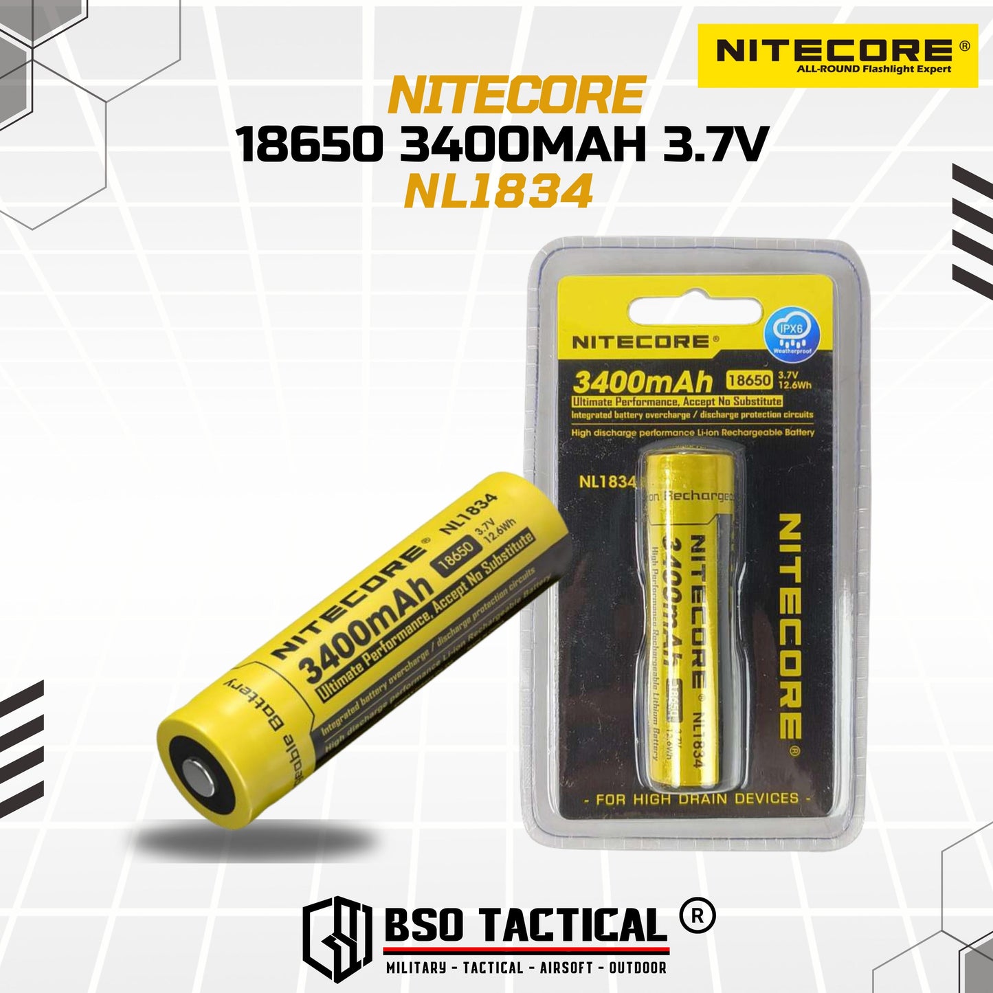 NITECORE Rechargeable 18650 Li-ion Battery 3400mAh 3.7V NL1834 ORI