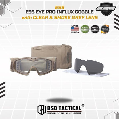 Kacamata Goggle Tactical ESS Eye Pro AVS INFLUX with Clear Smoke Grey Lens Outdoor Protection ORIGINAL