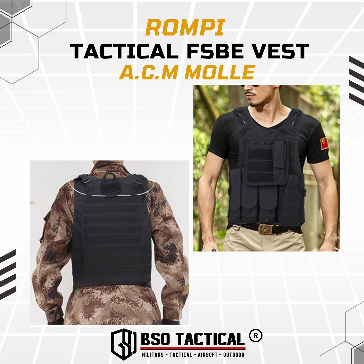 Rompi Outdoor FSBE Molle Outdoor Vest Body Protection with Pouch for Outdoor Gym Hyrox Fitness Olahraga Luar Ruangan Sport