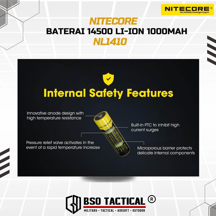 Nitecore Battery 14500 Rechargeable 1000mah Li Ion 3.7V ORIGINAL Batre Baterai