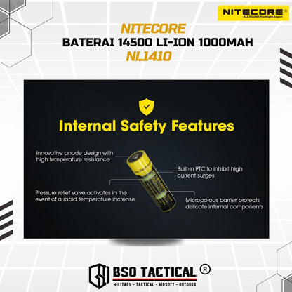 Nitecore Battery 14500 Rechargeable 1000mah Li Ion 3.7V ORIGINAL Batre Baterai