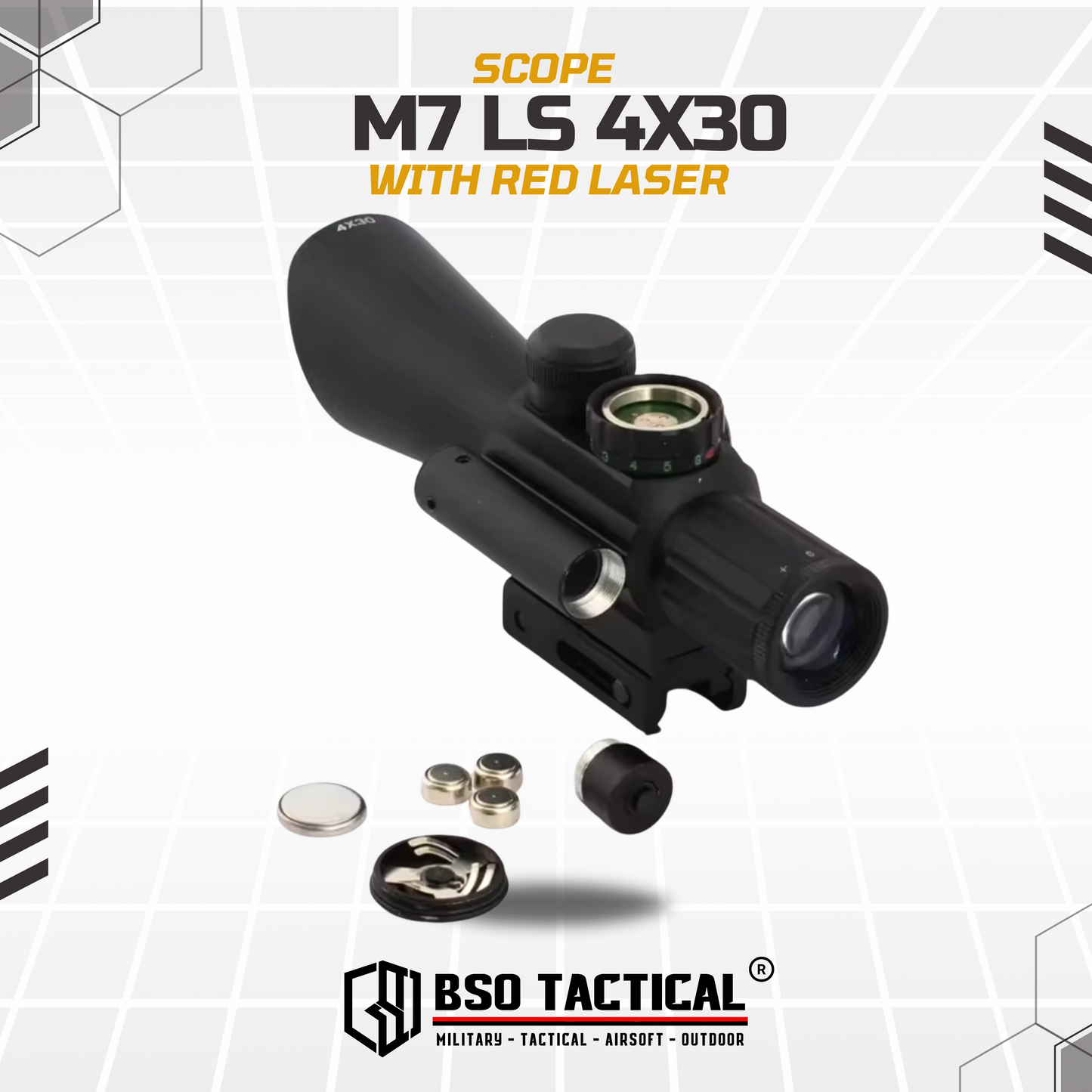 Scope M7 LS 4x30 with Red Laser Full Metal Picatinny Rail