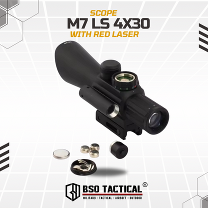 Scope M7 LS 4x30 with Red Laser Full Metal Picatinny Rail
