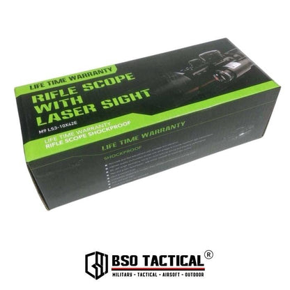 Eyebre M9 LS3-10x42E Optic Tactical Scope with Red Laser Sight Full Metal