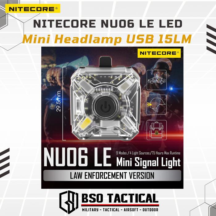 Lampu Nitecore NU06 LE LED Mini Headlamp USB 15LM Tactical Signal Lamp
