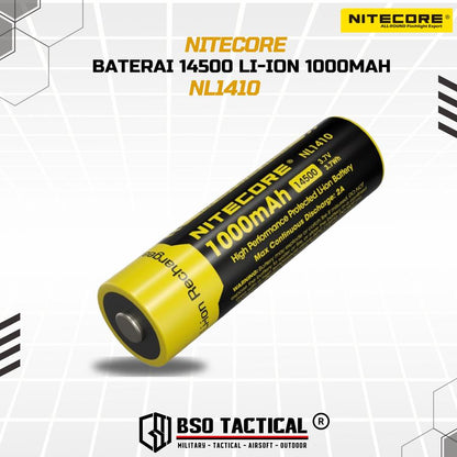 Nitecore Battery 14500 Rechargeable 1000mah Li Ion 3.7V ORIGINAL Batre Baterai