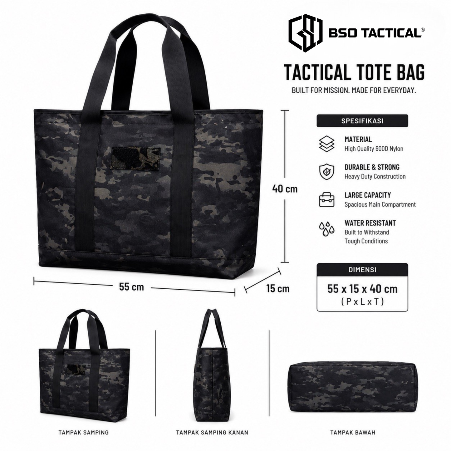 BSOTAC All in One Tote Bag EDC Outdoor Bag Multifungsi