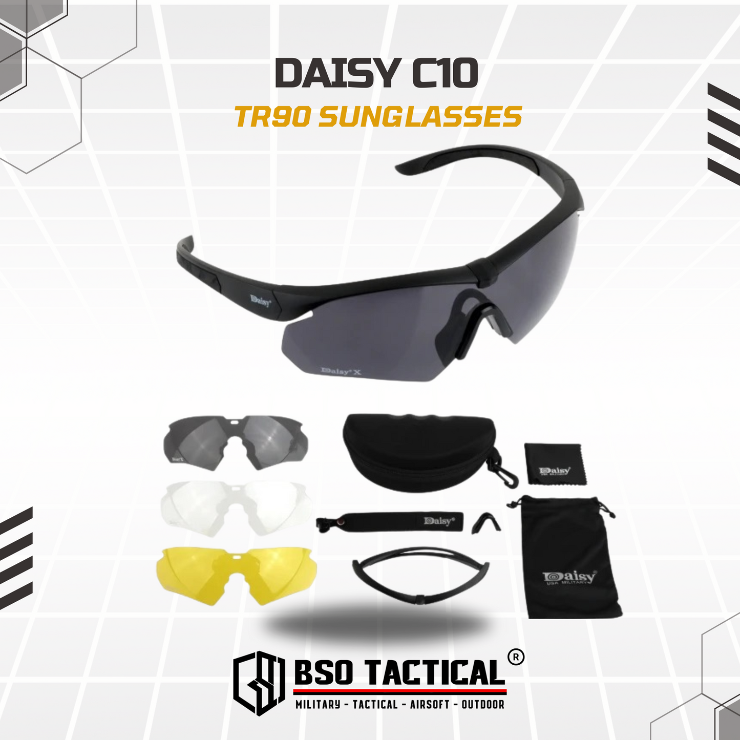 Kacamata Outdoor Daisy C10 Tactical Sun Glasses TR90 Frame 3 Lens