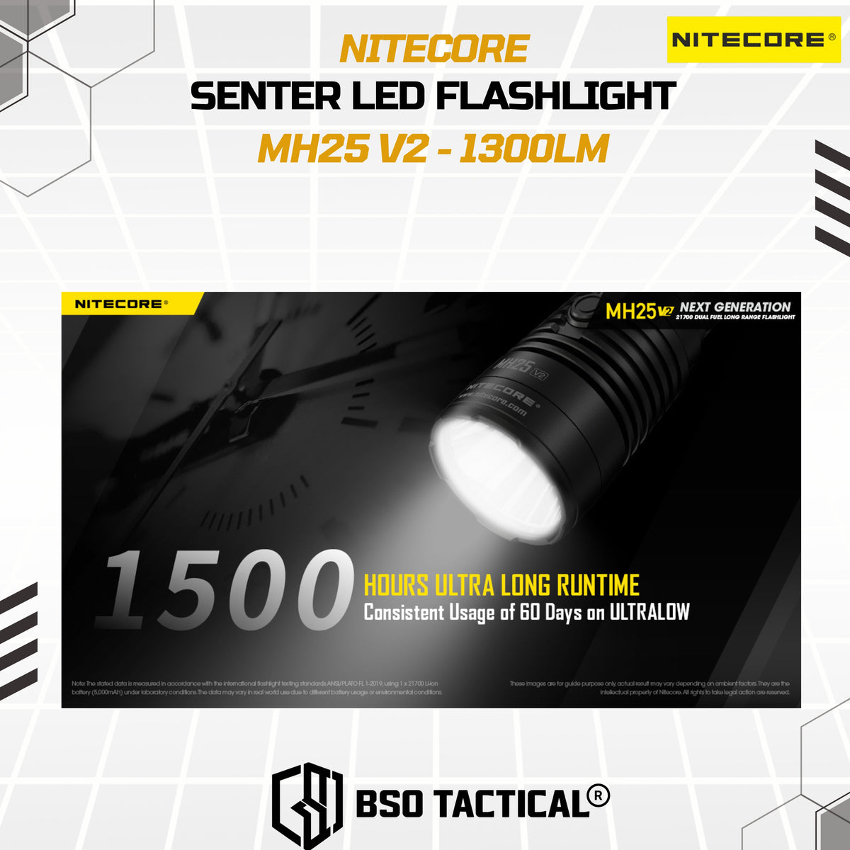 NITECORE Senter LED Flashlight Waterproof IP68 1300 Lumens - MH25 V2