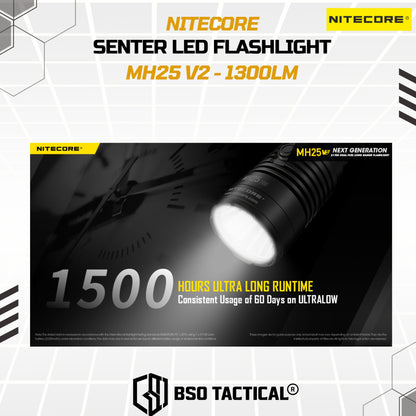 NITECORE Senter LED Flashlight Waterproof IP68 1300 Lumens - MH25 V2