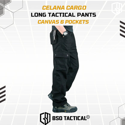 Celana Outdoor Cargo Long Tactical Pants Canvas 6 Pockets Casual Loose Pria Panjang Army