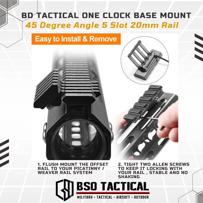 BD Tactical One Clock Base Mount 45 Degree Angle 5 Slot 20mm Side Rail