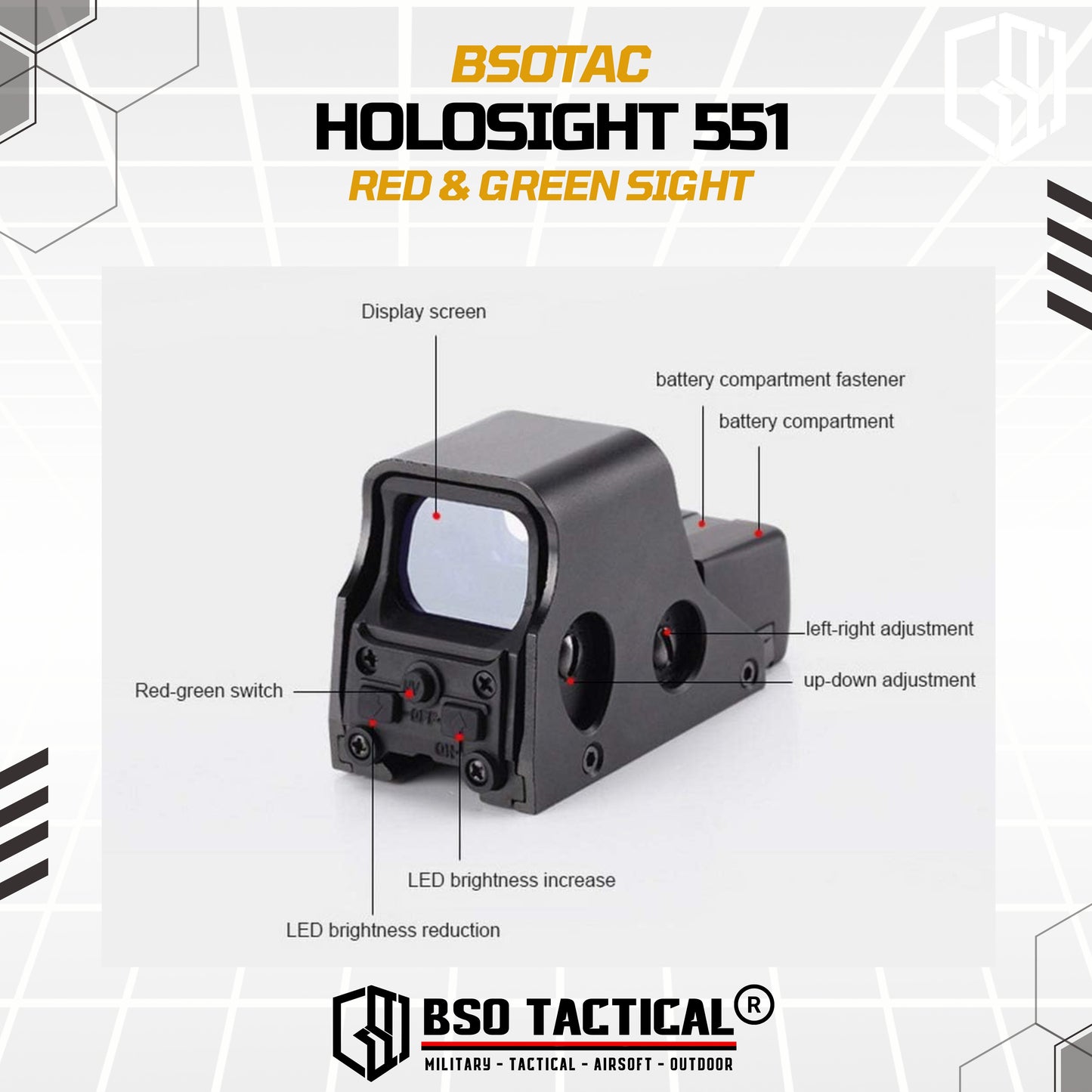 Holosight 551 Style Picatinny Full Metal Red Green Dot Scope Sight for Toys