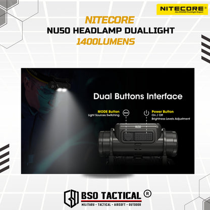 NITECORE NU50 Senter Kepala Headlamp Duallight IP68 1400LM 4000Mah - ORIGINAL