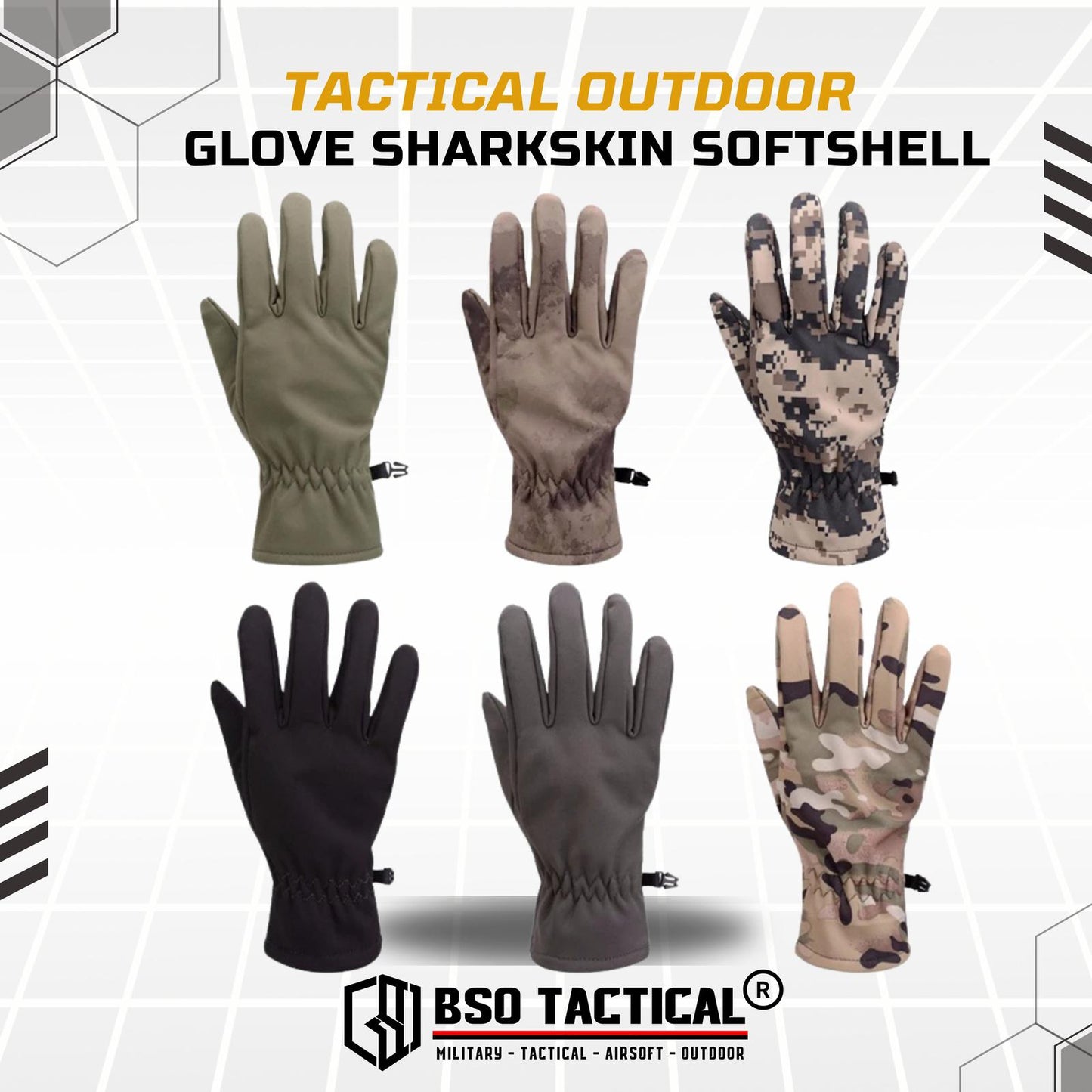 Sarung Tangan Thermal Outdoor Glove Sharkskin Softshell Sport Camo Full Finger Waterproof Windproof Fleece Bahan Nylon Polyester Polar Hangat