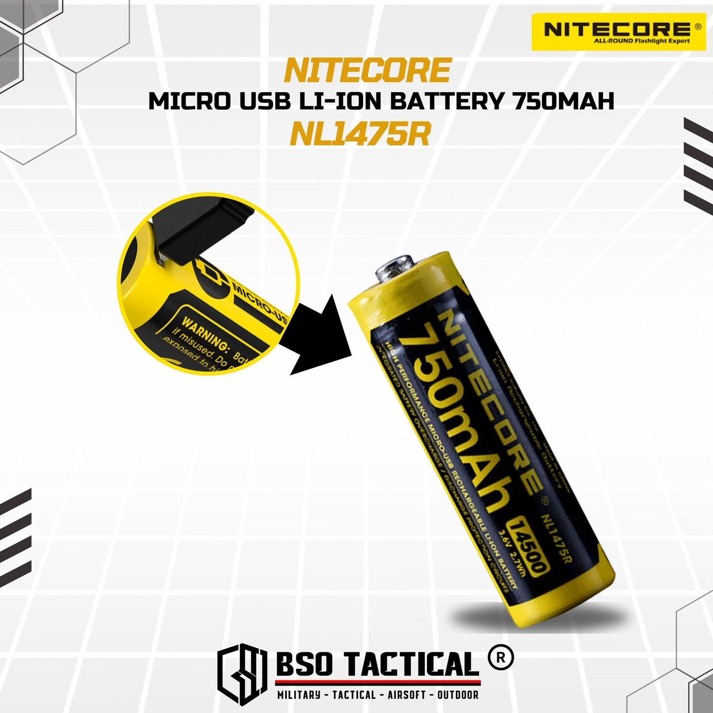 Battery Nitecore 14500 750Mah Micro USB Rechargeable Batre Original
