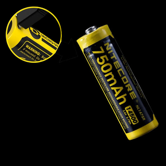 Battery Nitecore 14500 750Mah Micro USB Rechargeable Batre - NL1475R ORIGINAL