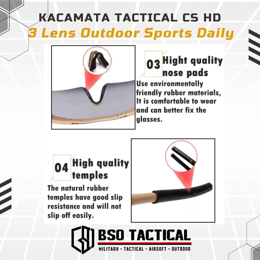 Kacamata Tactical CS HD 3 Lens Outdoor Sports Daily Casual Sun Glasses Sunglasses Eyewear