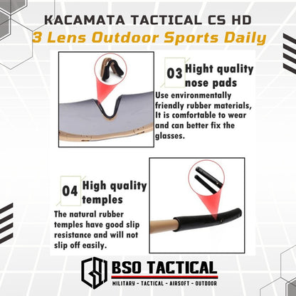 Kacamata Tactical CS HD 3 Lens Outdoor Sports Daily Casual Sun Glasses Sunglasses Eyewear