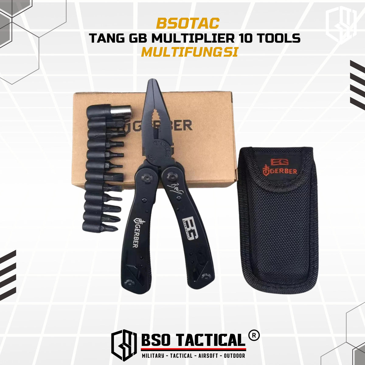 Tang GB Multiplier 10 Tools Butterfly Opening Kit Multifungsi + Bonus Black Stainless Steel