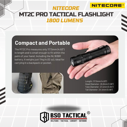 NITECORE MT2C PRO Senter LED Tactical Flashlight UHi 20 IP68 1800 Lumens Outdoor Flashlight Camping - ORIGINAL