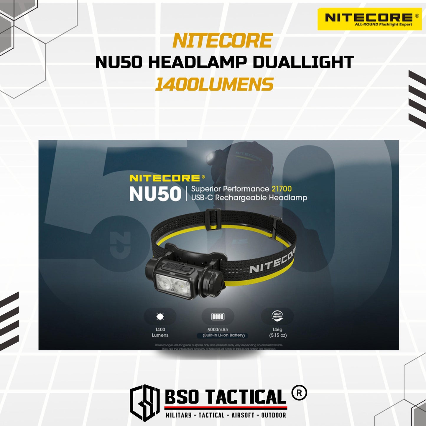 NITECORE NU50 Senter Kepala Headlamp Duallight IP68 1400LM 4000Mah - ORIGINAL