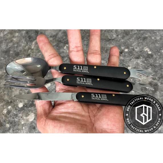 Sendok Lipat Garpu Set Outdoor Camping Spoon Forks with Pouch Black Alat Makan Outdoor untukCamping Cooking