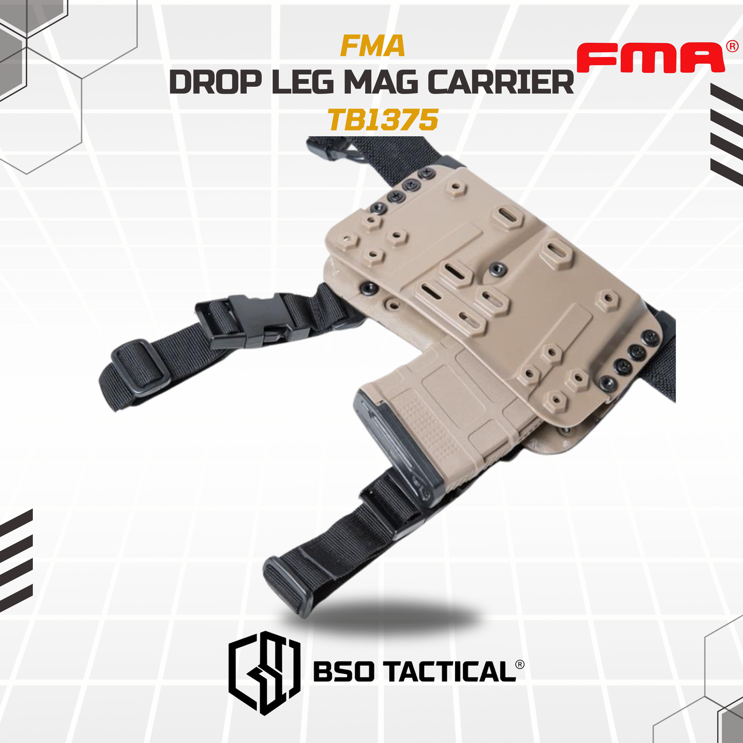 FMA Holster Paha Tactical Drop Leg Mag Carrier Pouch 556 Double Slot - TB1375