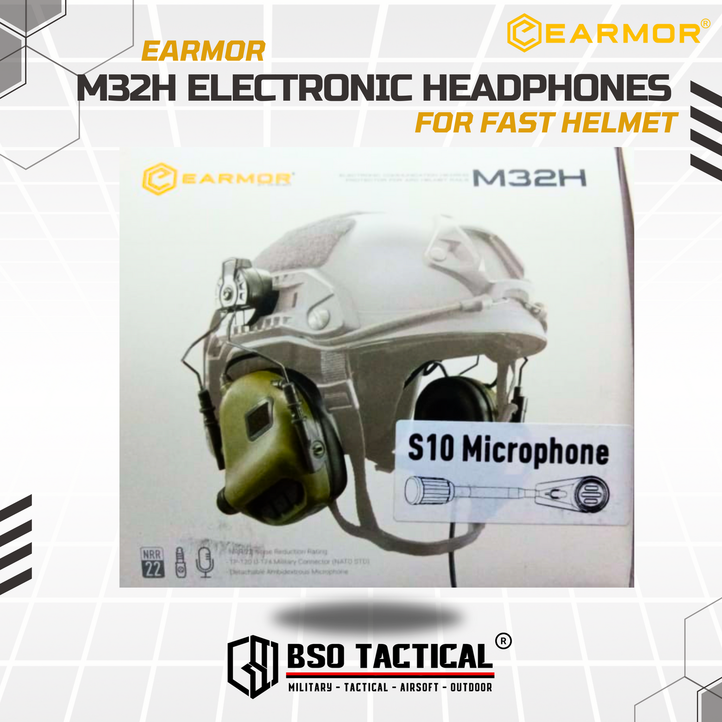 Earmor M32H Helmet-Mounted Tactical Headset ARC Rail