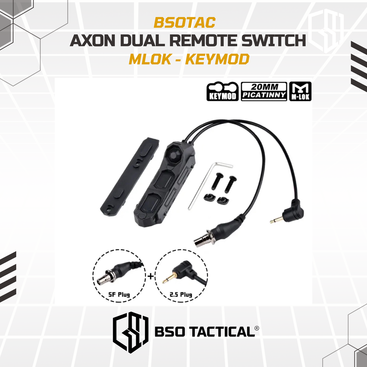 WADSN UN Tactical Axon Dual Remote Wire Control Pressure Switch for SF Flashlight 2.5 3.5 Crane Plug MLOK Keymod Picatinny