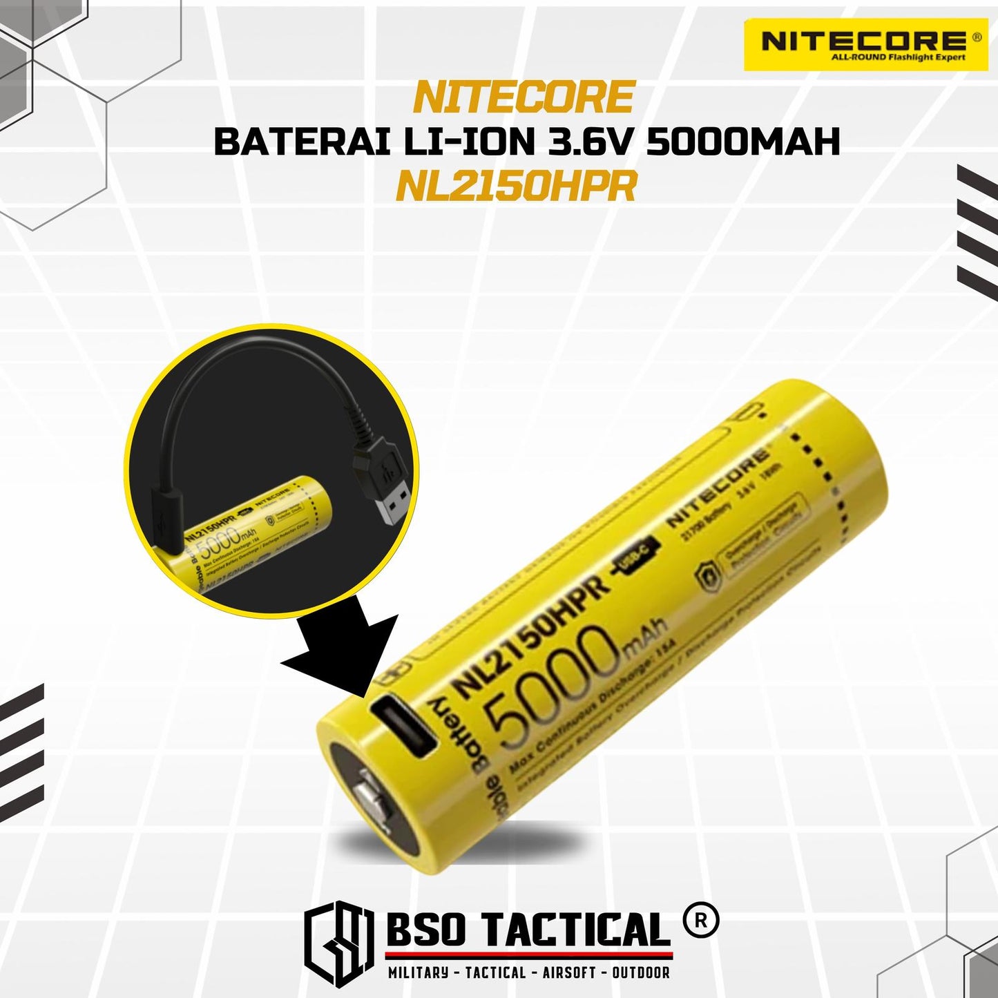 NITECORE Baterai Rechargeable 21700 Li-Ion 3.6V 5000mAh 1 PCS - NL2150HP